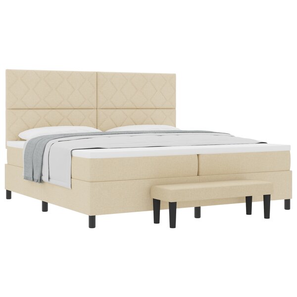 vidaXL Lit à ressorts avec matelas et banc crème 200x200 cm en tissu