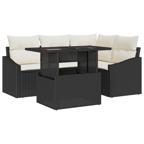 vidaXL Ensemble de canapé de jardin 5 pièces avec coussins en poly rotin noir de