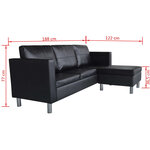 vidaXL Canapé sectionnel à 3 places Cuir synthétique Noir