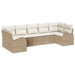 Ensemble de 7 pièces de canapés de jardin avec coussins beige en polyrotin