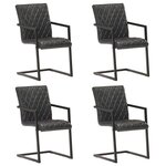 vidaXL Chaises à manger cantilever lot de 4 noir cuir véritable