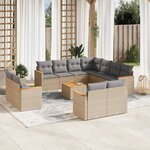 vidaXL Salon de jardin avec coussins 12 Pièces beige résine tressée