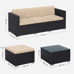 Salon de jardin extérieur ensemble de mobilier surface tressée en pe tissé à la main canapé d’angle avec coussins dessus de table en verre noir et taupe 12_0001652