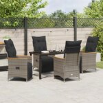 vidaXL Set de salle à manger de 5 pièces avec coussins en gris poly rotin