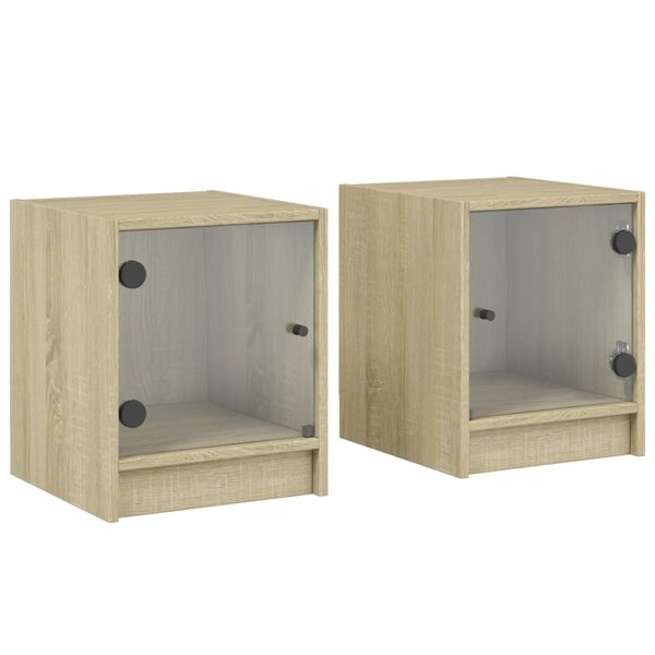 vidaXL Tables de chevet et portes vitrées 2Pièces chêne sonoma 35x37x42cm