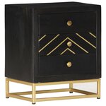 vidaXL Table de chevet Noir et doré 40x30x50cm Bois de manguier massif