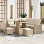 Ensemble de canapé de jardin 8 pièces avec coussins beige poly rotin acacia