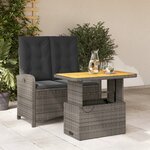 vidaXL Ensemble à manger de jardin et coussins 2 Pièces gris rotin
