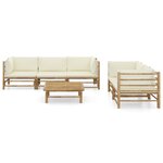 vidaXL Salon de jardin 6 Pièces avec coussins blanc crème bambou