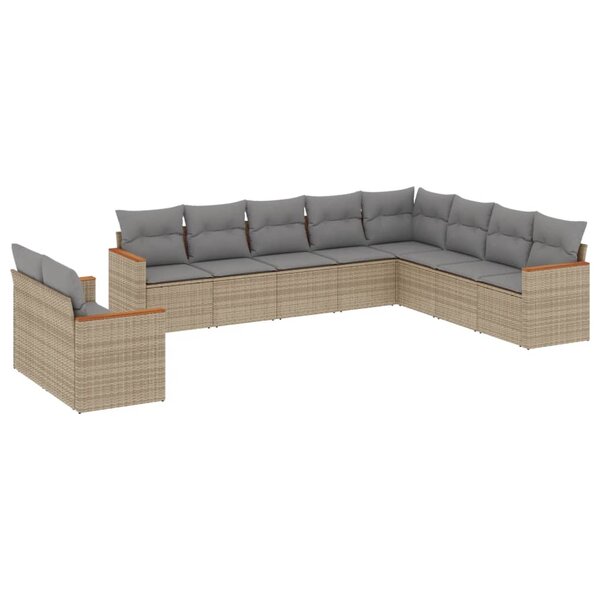 vidaXL Salon de jardin avec coussins 10 Pièces beige résine tressée