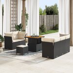 vidaXL Ensemble de Canapé de Jardin 8 Pièces avec Coussins Rotin Poly Noir Acacia