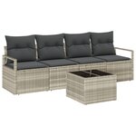 Ensemble de 5 pièces de canapés de jardin avec coussins gris clair en poly rattan