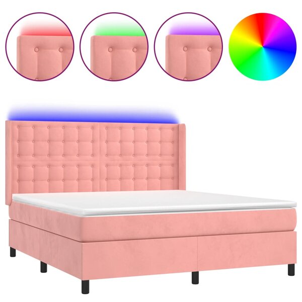 vidaXL Sommier à lattes de lit matelas et LED Rose 160x200 cm Velours