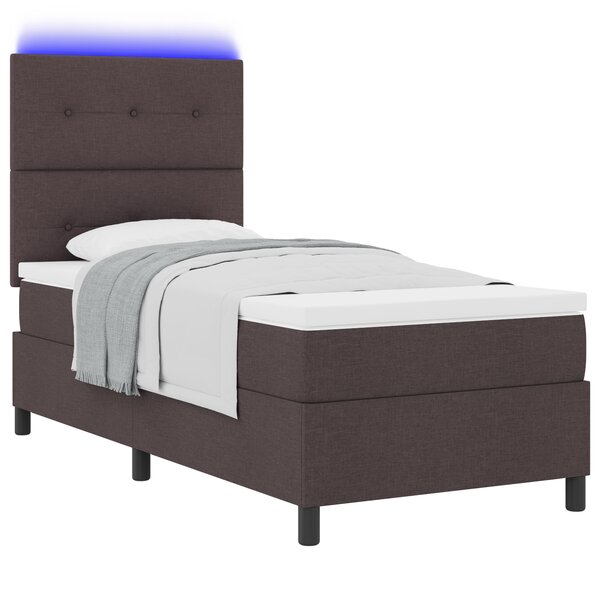 vidaXL Lit avec sommier et matelas & LED marron foncé 100x200 cm tissu