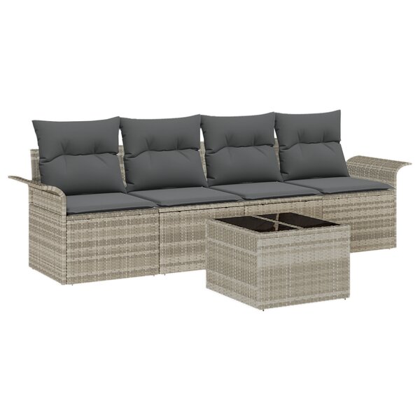 vidaXL Ensemble de canapé de jardin de 5 pièces avec coussins gris clair en poly rotin