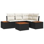 vidaXL Ensemble de Canapés de Jardin de 5 Pièces avec Coussins Noir Poly Rattan Acacia