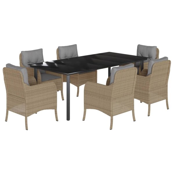 vidaXL Ensemble à manger de jardin et coussins 7 Pièces beige poly rotin
