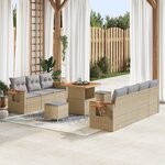 Ensemble de canapé de jardin de 10 pièces avec coussins beige poly rotin acacia