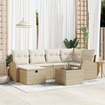 Ensemble de canapé de jardin 7 pièces avec coussins Beige Poly Rattan