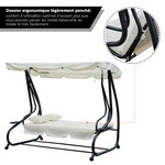 Balancelle de jardin 3 places convertible toit inclinaison réglable 2 tablettes support 2L x 1 2l x 1 64H m métal époxy noir polyester crème