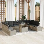 vidaXL Ensemble de canapés de jardin 11 pièces avec coussins gris clair en poly rotin