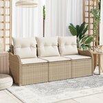vidaXL Canapé de jardin 3 pièces avec coussins Beige en Poly Rattan