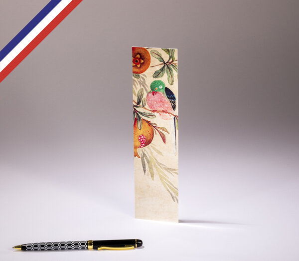 Marque-page créé et imprimé en France - Oiseau et fruits