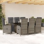 vidaXL Ensemble à manger de jardin 9 Pièces coussins gris résine tressée