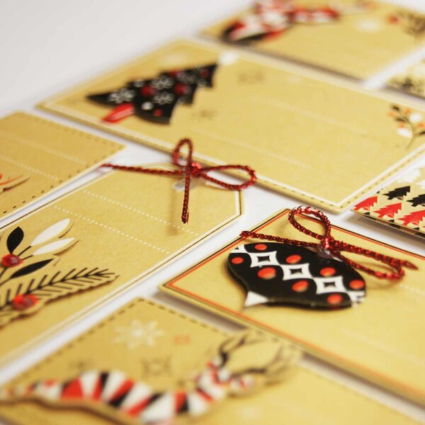 8 étiquettes cadeaux autocollantes - Noël scandinave kraft