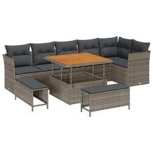 Canapé de Jardin 9 pièces avec Coussins Gris