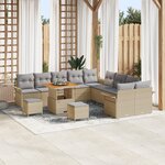 vidaXL Ensemble de Canapés de Jardin de 13 Pièces avec Coussins Beige Poly Rattan Acacia