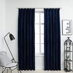 vidaXL Rideaux occultants et crochet 2Pièces Velours Bleu foncé 140x175cm