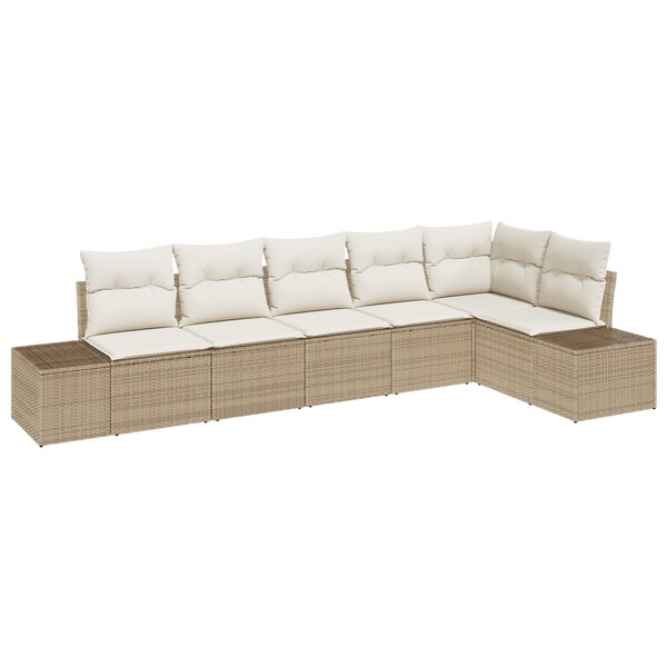 vidaXL Ensemble de Canapé de Jardin 6 Pièces avec Coussins Beige Poly Rattan