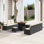 Ensemble de 10 pièces de canapés de jardin avec coussins Noir Poly Rattan Acacia