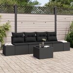 vidaXL Ensemble de canapé de jardin de 5 pièces avec coussins noir en poly rotin