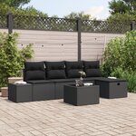 vidaXL Canapé de jardin 6 pièces avec coussins noir en rotin synthétique