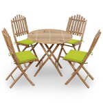 vidaXL Mobilier à dîner d'extérieur pliable 5 Pièces avec coussins bambou