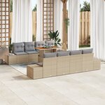 vidaXL Set de salle à manger de jardin 9 pièces avec coussins Beige Poly Rattan Acacia