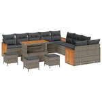Ensemble de Canapés de Jardin vidaXL 14 Pièces avec Coussins Gris Rattan Poly Acacia