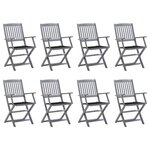 vidaXL Chaises pliables d'extérieur lot de 8 et coussins Bois d'acacia