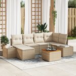 vidaXL Ensemble de Canapé de Jardin 7 Pièces avec Coussins Beige Poly Rotin Acacia