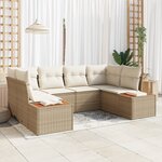 Ensemble de Canapé de Jardin 6 Pièces avec Coussins Beige Rattan Poly Acacia