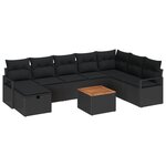 Ensemble de canapé de jardin de 9 pièces avec coussins en rotin poly noir