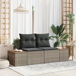 Sofa de jardin 2 places avec coussins gris en poly rotin