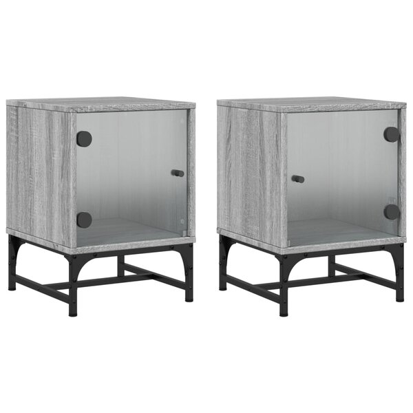 vidaXL Tables de chevet et portes vitrées 2 Pièces sonoma gris 35x37x50cm