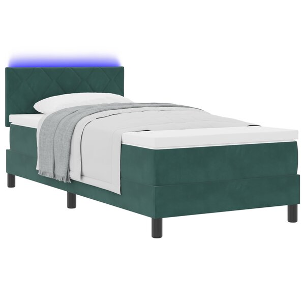 Lit box spring vidaXL avec matelas et LED vert foncé 90x190 cm en velours