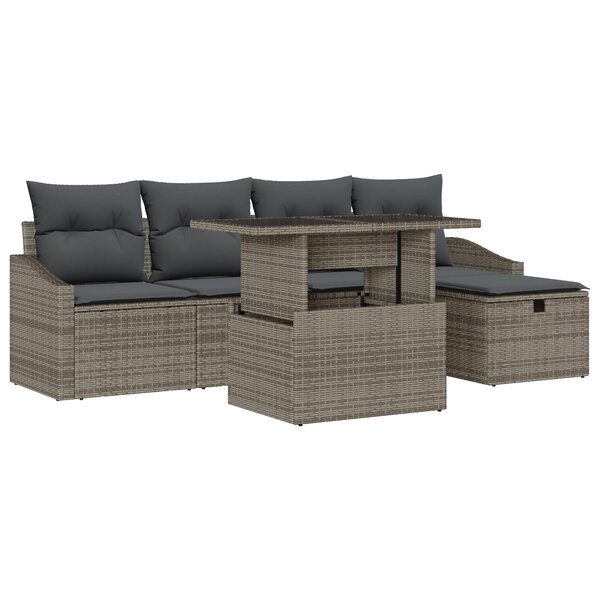 vidaXL Ensemble de canapé de jardin 6 pièces avec coussins gris en poly rattan