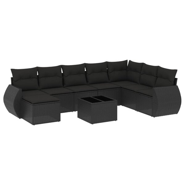 vidaXL Salon de jardin 9 Pièces avec coussins noir résine tressée