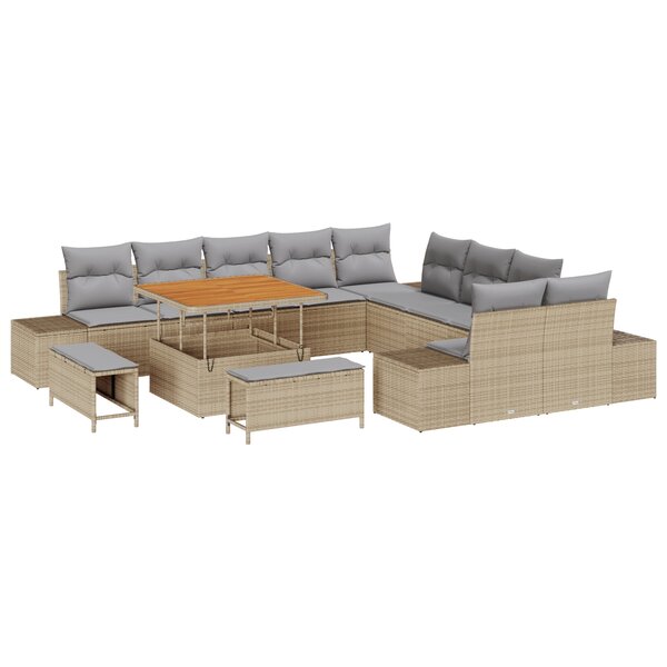 Ensemble de canapé de jardin vidaXL en 13 pièces avec coussins beige poly rotin