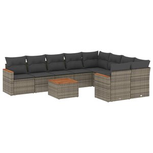 vidaXL Salon de jardin avec coussins 10 Pièces gris résine tressée